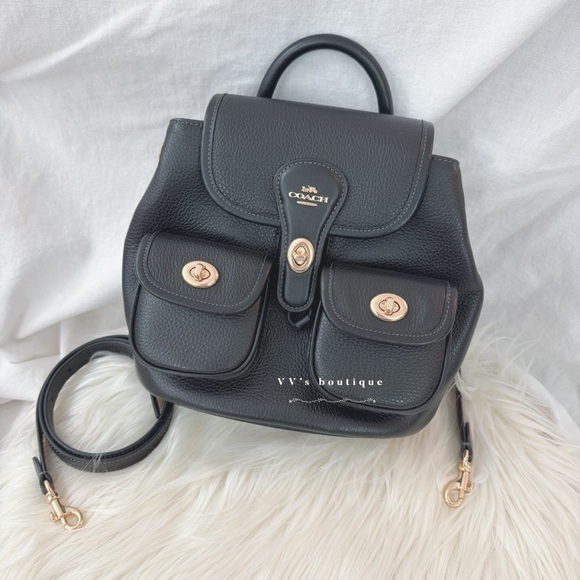 NWT Coach Hadley Backpack Pebble Leather Black Gold CBH09 RARE